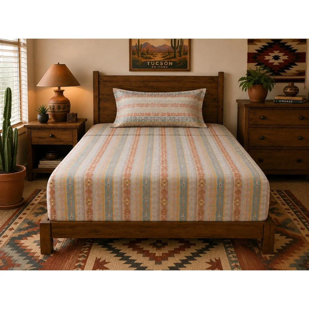 Lady Pepperell Sheet Set Full Pink Blue 90s Southwest Geometric Percale 3pc